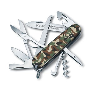 Victorinox Swiss Army Engraved, Swiss Army Huntsman 3.58&quot; Camo Knife, Groomsmen Knife, Fathers day Gift, Genuine Swiss Made