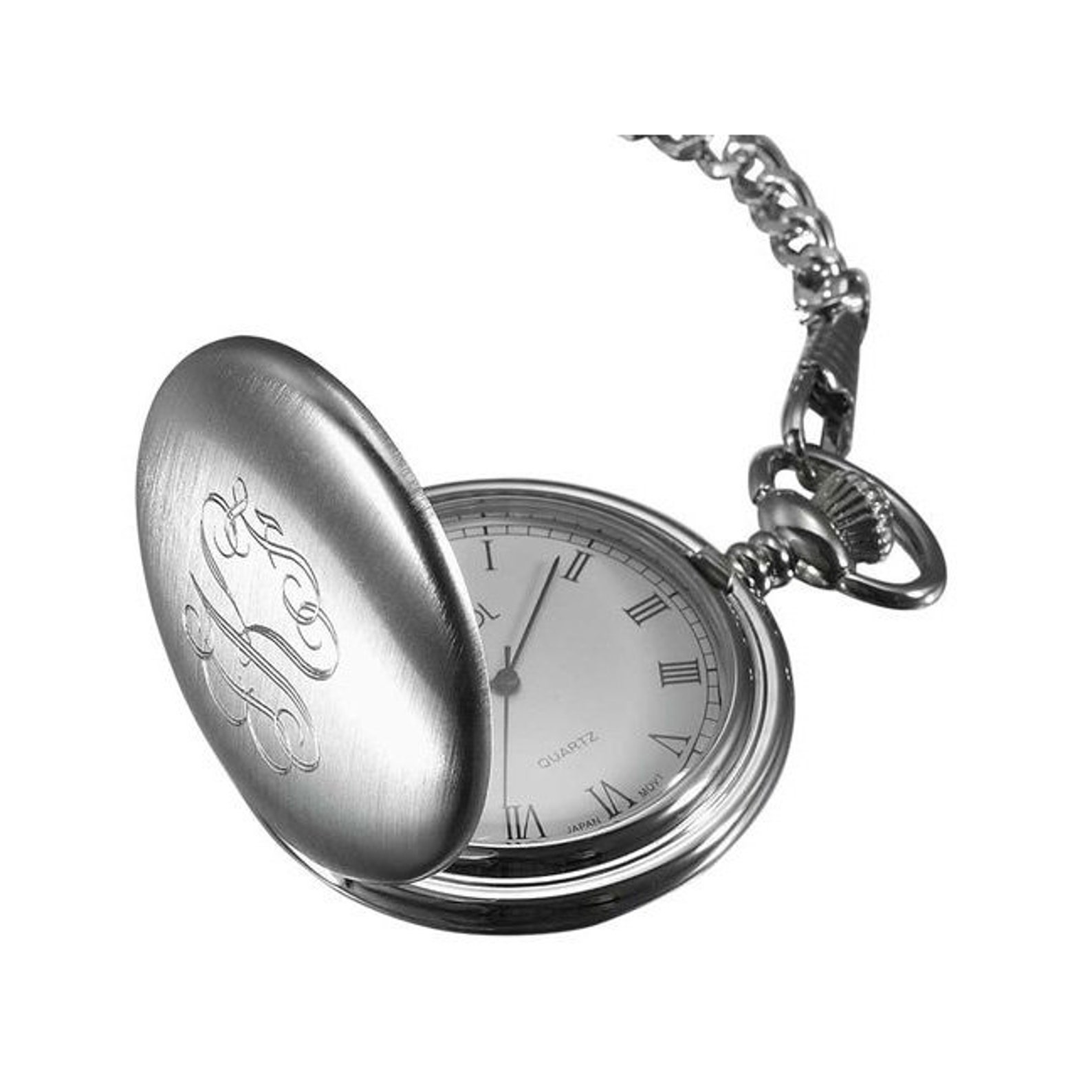 Pocket Watch Engraved Brushed Chrome Quartz Pocket Watch Etsy
