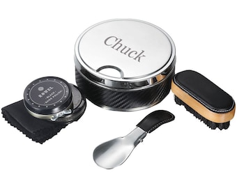 Engraved Travel Shoe Polish Kit: Carbon Fiber Pattern Case