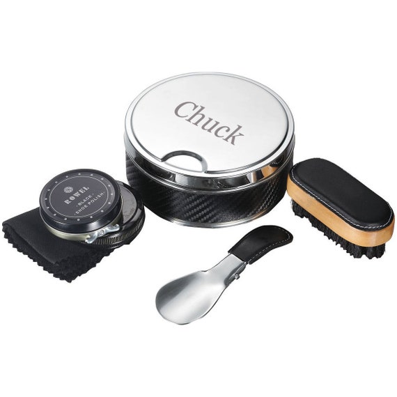 Engraved Travel Shoe Polish Kit: Carbon Fiber Pattern Case