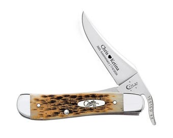 Engraved Case Jig Amber Bone RussLock Knife, Made in USA