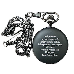 Pocket Watch Engraved, Black Matte Finish Quartz Pocket Watch Engraved, Groomsmen Pocket Watch, Birthday Gift, Anniversary Gift - VPW011