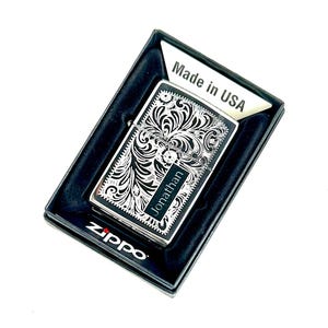 Custom Engraved Zippo Venetian High Polish Chrome Lighter: Refillable Windproof Pocket lighter, Made in USA