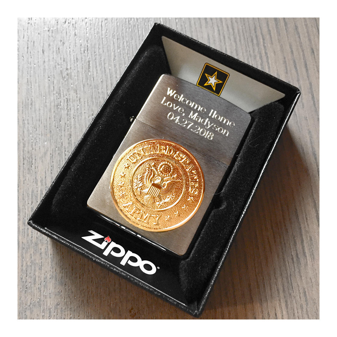 Zippo Lighter Engraved, US Army Emblem Brushed Chrome Zippo Lighter E…