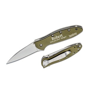 Kershaw Pocket Knife Engraved. Leek Assisted Flipper Knife 3&quot; Bead Blast Plain Blade, USA Made, Groomsmen Knife. Fathers day Gift