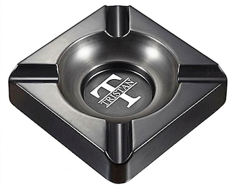Custom Engraved Large Cigar Ashtrays: Heavyweight, Four Cigars Rest, Fathers Day Gift, Anniversary Gift