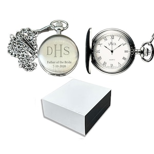Pocket Watch Engraved, Brushed Chrome Quartz Pocket Watch Engraved, Groomsmen Pocket Watch, Birthday Gift, Anniversary Gift - VPW001