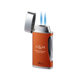 Cigars Lighter Engraved, Burnt Orange Finish Double Torch Cigars Lighter Built-in Cigars Punch Engraved, Groomsmen Gift, Fathers day Gift