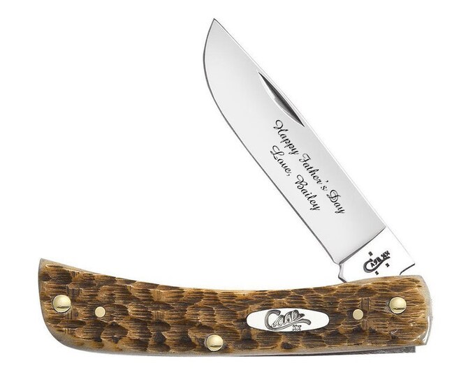 Case Knife Engraved Case Amber Bone Peach Seed Jig Sod Buster Etsy