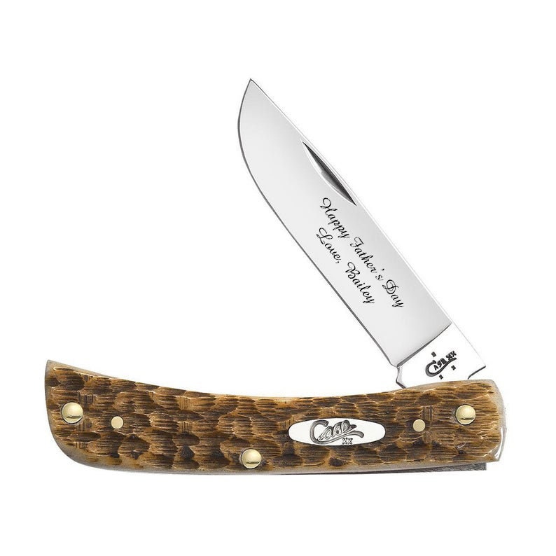 Case Knife Engraved Case Amber Bone Peach Seed Jig Sod Buster Etsy