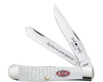 Custom Engraved Case Trapper Pocket Knife: SparXX Jig White Synthetic Handles, USA made