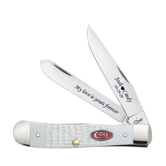 Case Knife Engraved, Case Sparxx Jig White Synthetic Trapper