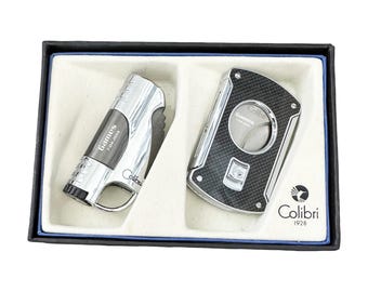 Persaonalized Colibri Cigar Ligher and Colibri Cigar Cutter Set, Cigar Gift Set Engraved