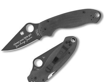 Custom Engraved Spyderco Paramilitary 3 Pocket Knife: S45VN Black Blade, G10 Handles