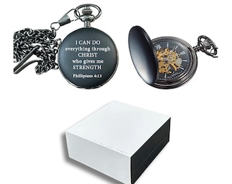 Custom Engraved Mechanical Pocket Watch: Black Matte Finish, Groomsmen Pocket Watch, Birthday Gift, Anniversary Gift