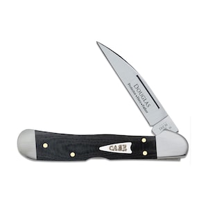 Case knife Engraved, Case Black Micarta Smooth CopperLock Pocket Knife Personalized, Groomsmen knife, Fathers day Gift, Anniversary Gift