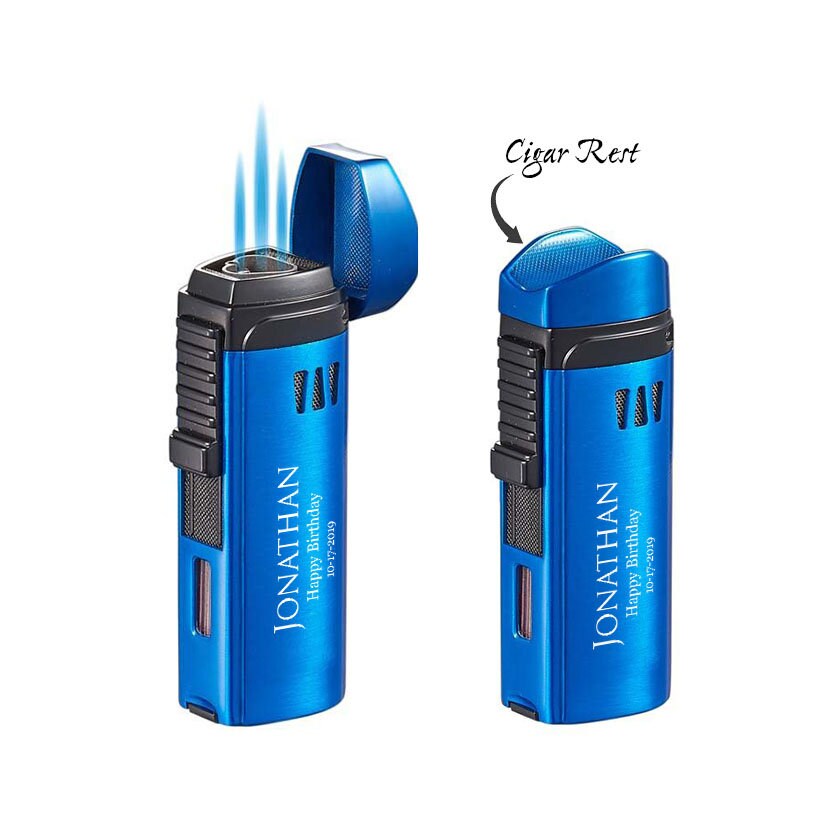 Cigar Lighter Engraved Blue Matte Triple Torch Cigar Lighter Etsy