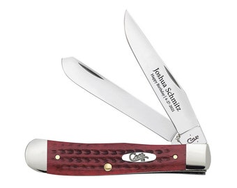 Custom Engraved Case Trapper Knife: Red Bone Handle, USA made
