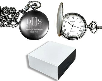 Custom Engraved Pocket Watch: Quartz, Gunmetal Finish, Groomsmen Pocket Watch, Anniversary Gift