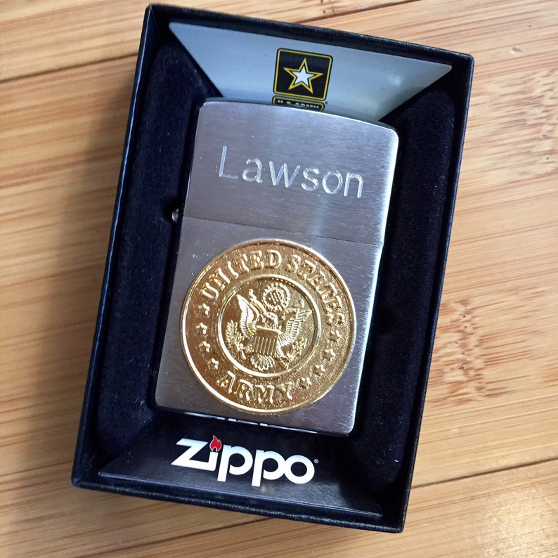 Zippo Lighter Personalized US Army Emblem Brushed Chrome Etsy
