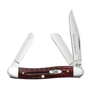 Case knife Engraved, Case Pocket Worn Old Red Bone Corn Cob Jig Medium Stockman Pocket Knife Personalized, Groomsmen knife, Fathers day Gift