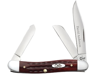 Case knife Engraved, Case Pocket Worn Old Red Bone Corn Cob Jig Medium Stockman Pocket Knife Personalized, Groomsmen knife, Fathers day Gift