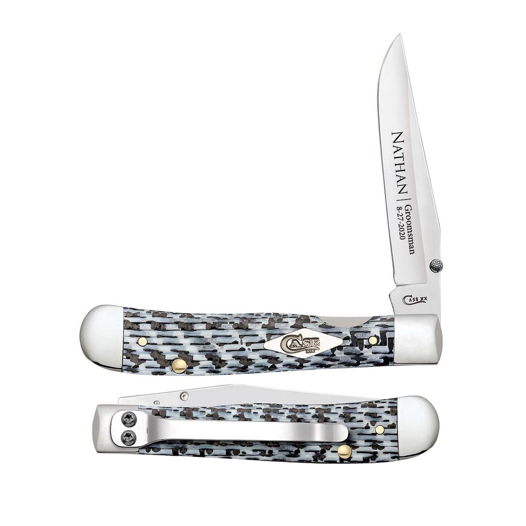 Case Knife Engraved, Case Kickstart Black & White Fiber Weave