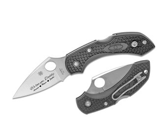 Custom Engraved Spyderco Dragonfly 2 Pocket Knife: 2 5/16" VG10 Satin Plain Blade Black FRN Handle Folding Knife