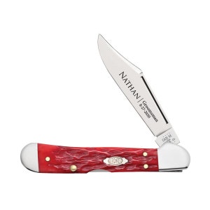 May include: A red Case XX pocket knife with a personalized inscription that reads "Nathan | Groomsman 8-27-2020".
