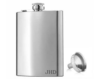 Custom Engraved 8oz Brush Polished Classic Stainless Steel Hip Flask  with Funnel: Groomsmen, Father's Day, Anniversary Gift