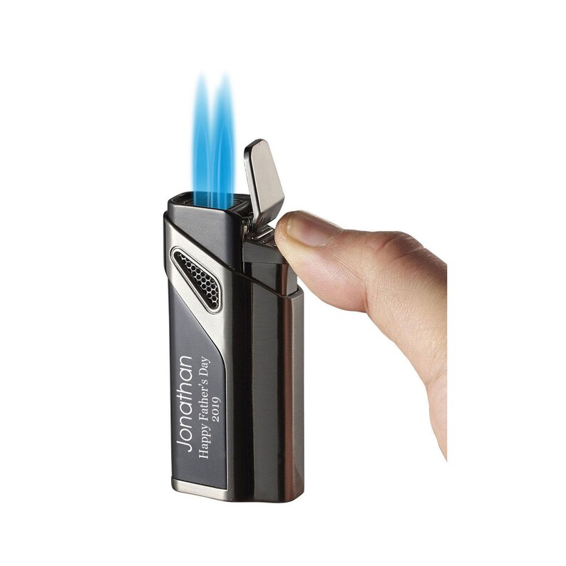 Anniversary Gift Cigar Lighter Personalized Matte Black Gunmetal Triple Torch Lighter Engraved w Cigar punch Groomsmen Gift VLR404101