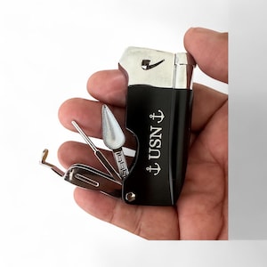 Custom Engraved Refillable Butane Pipe Lighter: Built-in Multi Tool, Soft Flame, Black Finish,  Fathers Day Gift, Anniversary Gift