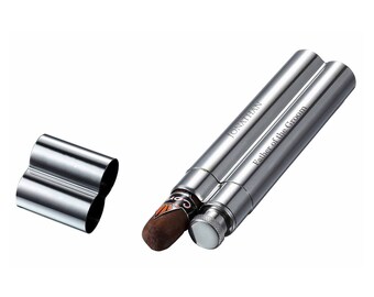 May include: A silver cigar tube with a built-in cutter and a small flask. The tube is engraved with the text "JONATHAN Father of the Groom".