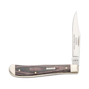 May include: A Case XX pocket knife with a brown wood handle and a stainless steel blade. The blade is engraved with the name "Aiden" and the text "Happy Birthday 4-30-2021".