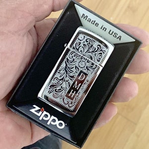 Genuine Zippo Lighter Personalized, Slim Venetian High Polish Chrome Zippo Engraved, Original Zippo Guaranteed