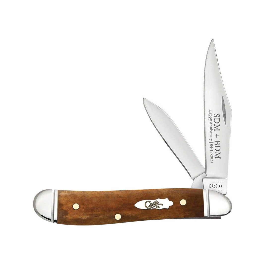 Case Knife Engraved, Antique Bone Smooth Peanut Pocket Knife