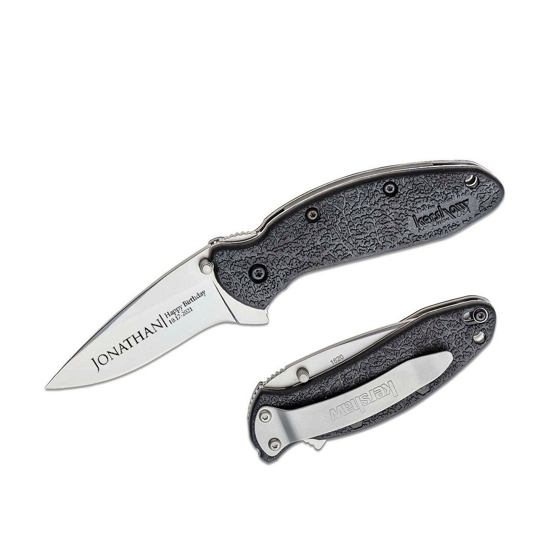 Kershaw Pocket Knife Engraved Scallion Assisted Flipper Etsy