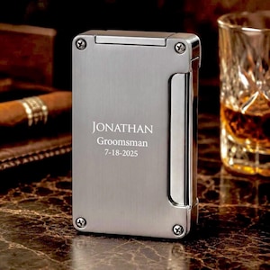 Custom Engraved Refillable Cigar Torch Lighter: Built-in Cigar Punch, Groomsmen Gift, Fathers Day Gift, Anniversary Gift