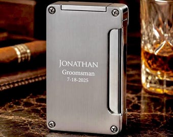 Custom Engraved Refillable Cigar Torch Lighter: Built-in Cigar Punch, Groomsmen Gift, Fathers Day Gift, Anniversary Gift