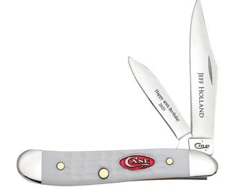 Custom Engraved Case Peanut Pocket Knife: XX Standard Jig White Synthetic Handle, USA made