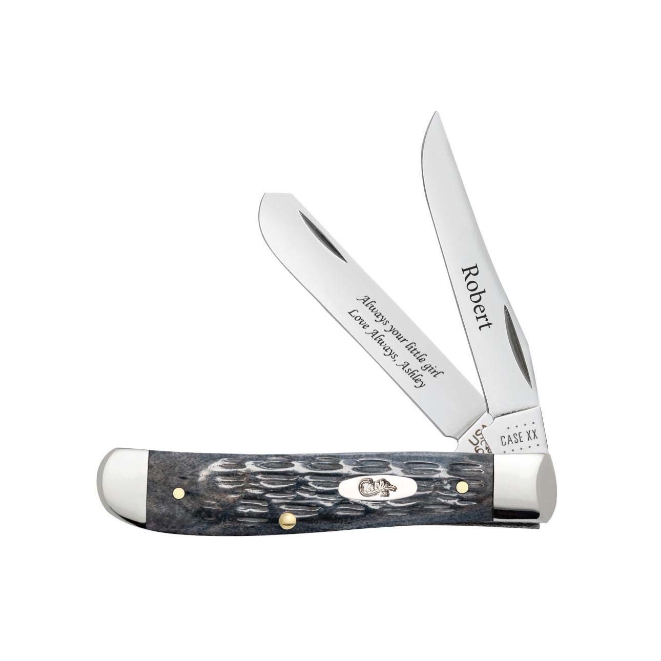 Case Knife Engraved Worn Gray Bone Crandall Jig Mini Trapper Etsy