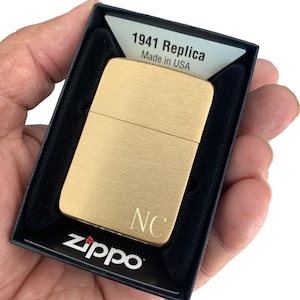 Genuine Zippo Lighter Personalized, 1941 Replica Brushed Brass Zippo Engraved, Original Zippo Guaranteed