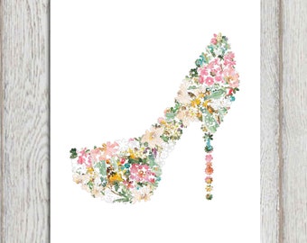 Fashion wall art high heels, Shoe print, Boho Wall decor, Floral shoes art, Digital fashion art download, Shoe art print, Printable wall art