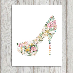 Fashion wall art high heels, Shoe print, Boho Wall decor, Floral shoes art, Digital fashion art download, Shoe art print, Printable wall art