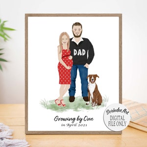 Custom Baby Announcement illustrationShower giftPersonalized husband and wifecouple art printpregnant illustrationmom to be gift