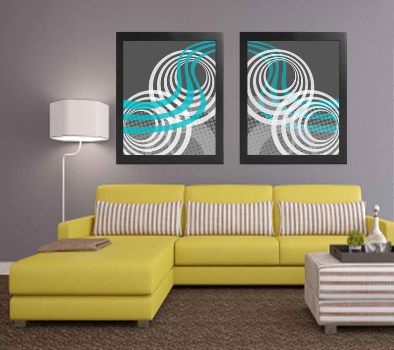 Teal Gray Abstract Wall Art Teal Home Decor Abstract Print Etsy