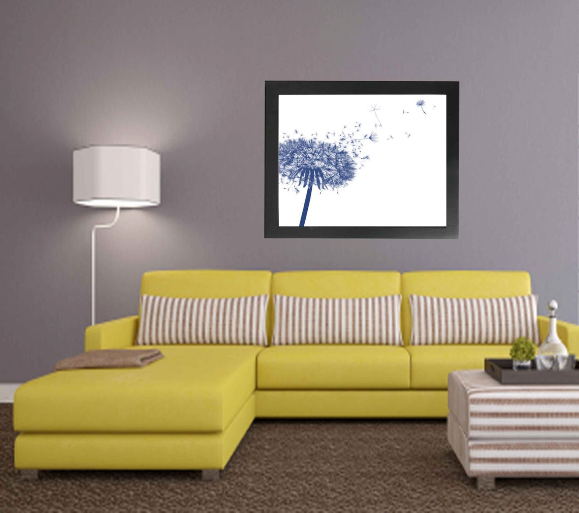 Dandelion Decor Print Navy Blue Home Decor Navy Bedroom Decor Etsy