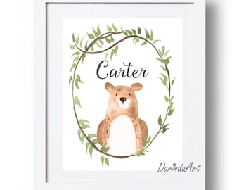 Personalisierte Namensschild für Kinderzimmer junge, Baby Boy Name Zeichen Kinderzimmer Dekor, druckbare digitale Kunst Baby junge Geschenk Idee Wald Kindergarten Wandkunst