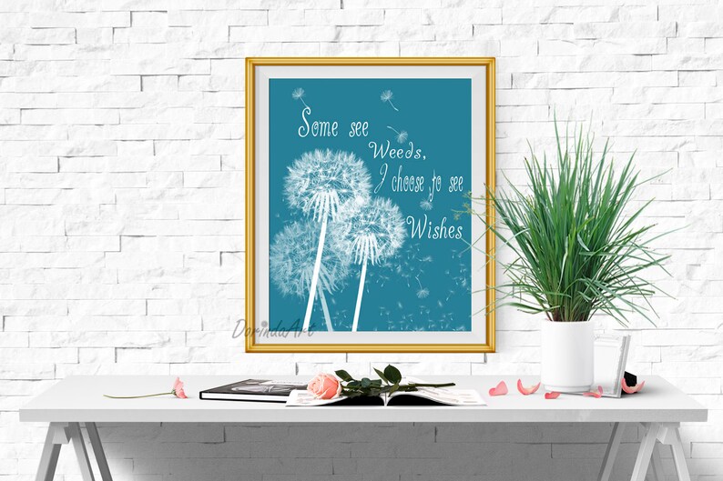 Dandelion Printable Quote Teal Home Decor Dandelion Wall Art Etsy