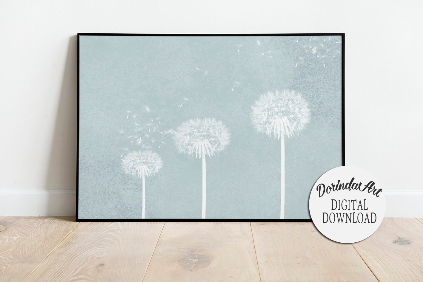 Dandelion print light blue wall art Dandelion decor Mint Home Etsy